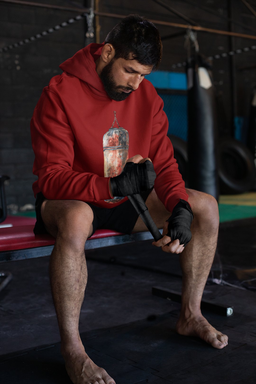 Red Orange Heavy Bag Worn – Red Hoodie