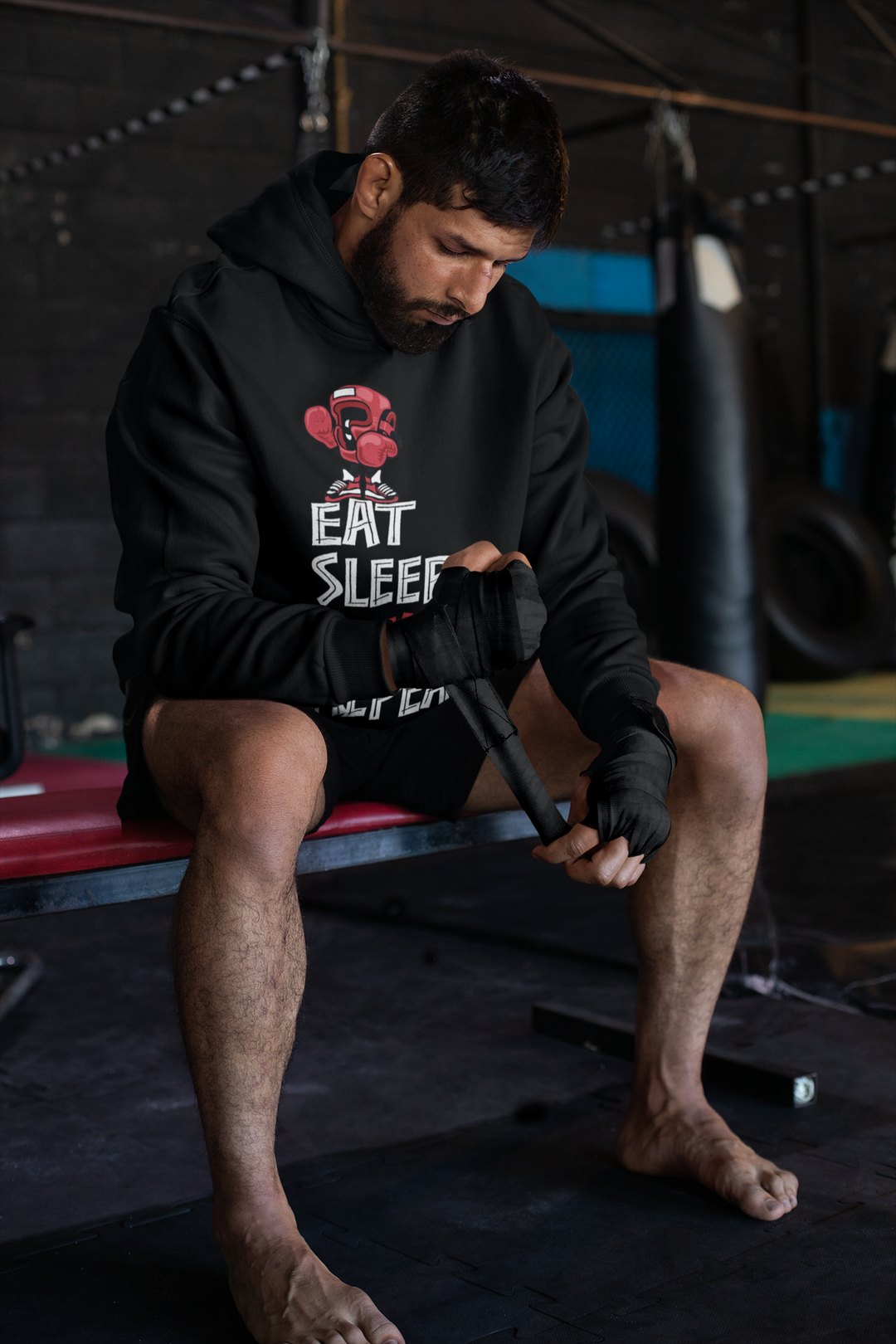 Eat Sleep Monkey Boxer – Black Hoodie