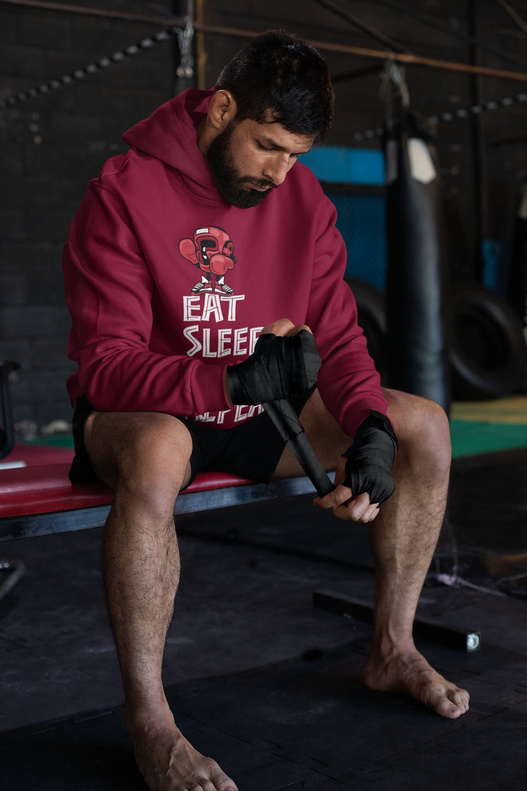 Eat Sleep Monkey Boxer – Burgundy Hoodie