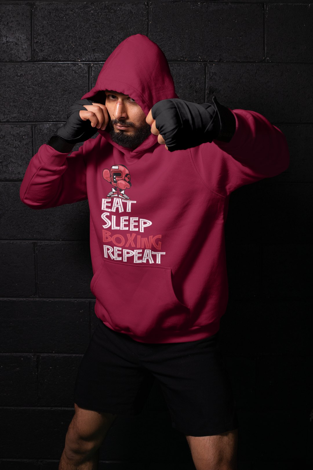 Eat Sleep Monkey Boxer – Burgundy Shadowbox