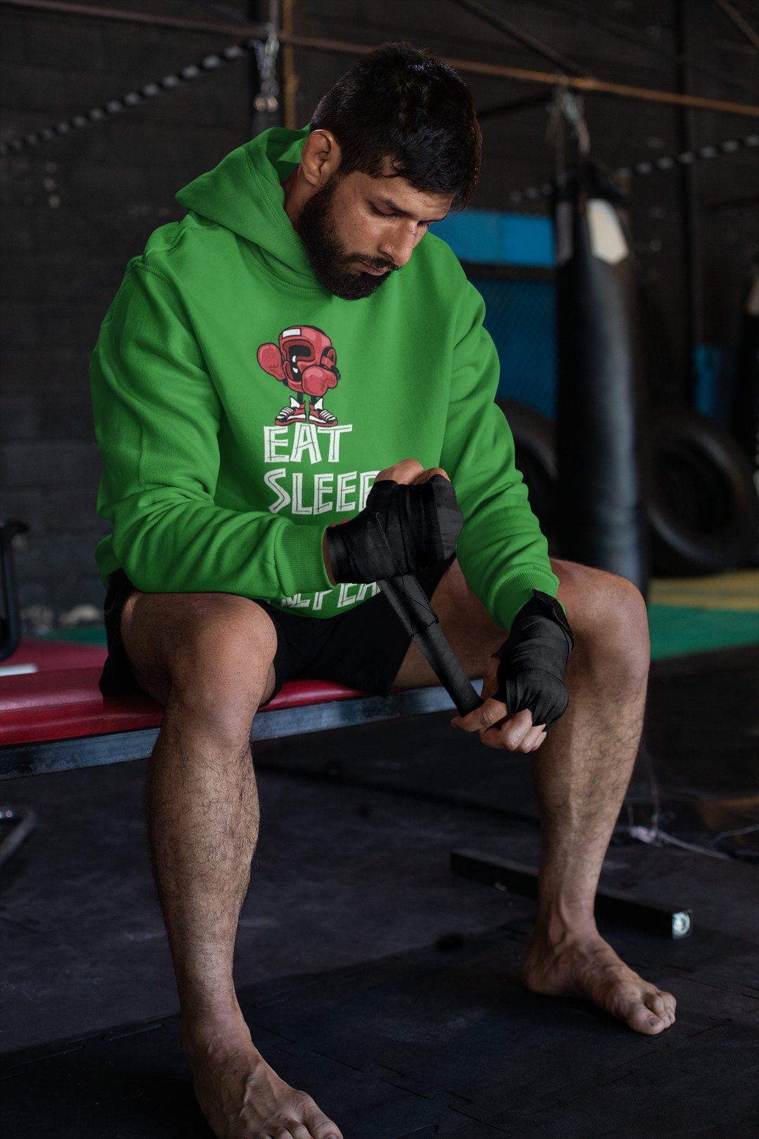 Eat Sleep Monkey Boxer – Forest Green Hoodie