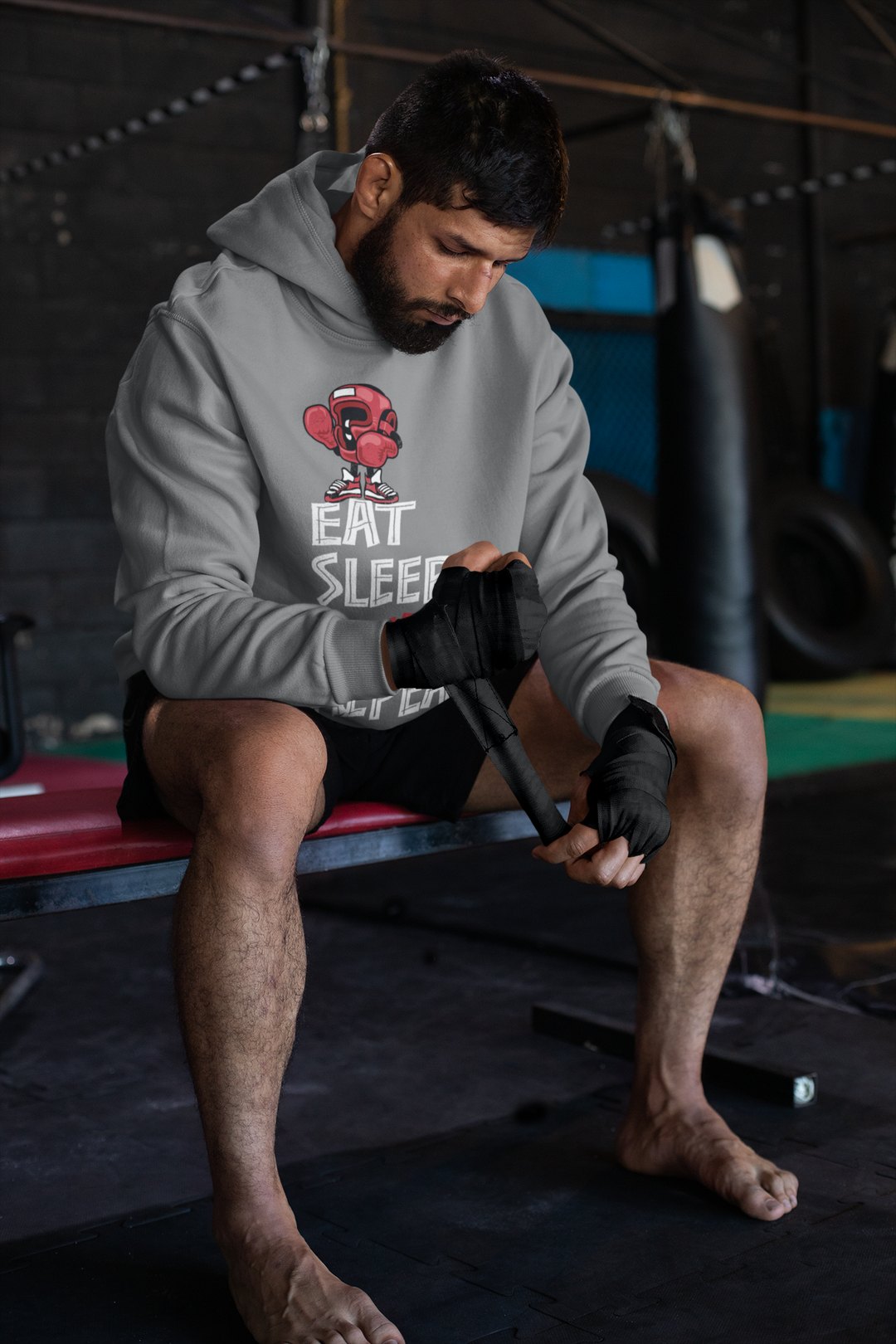 Eat Sleep Monkey Boxer – Grey Hoodie