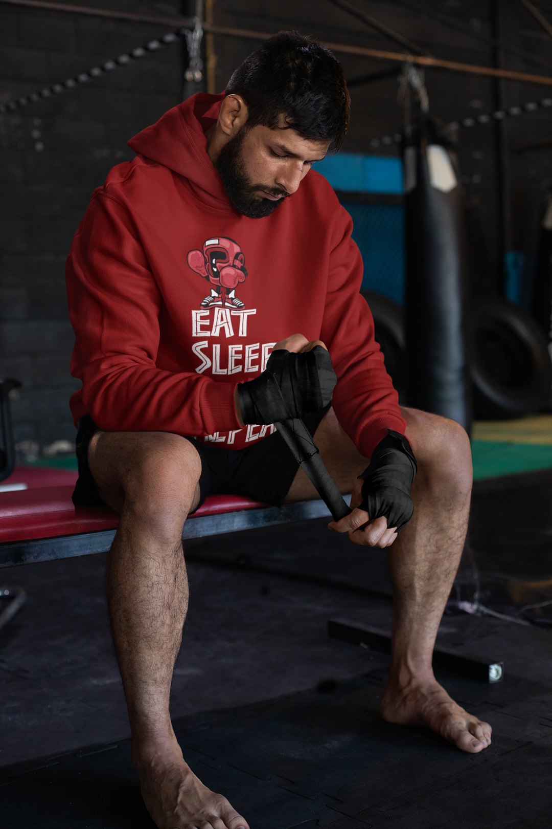 Eat Sleep Monkey Boxer – Red Hoodie