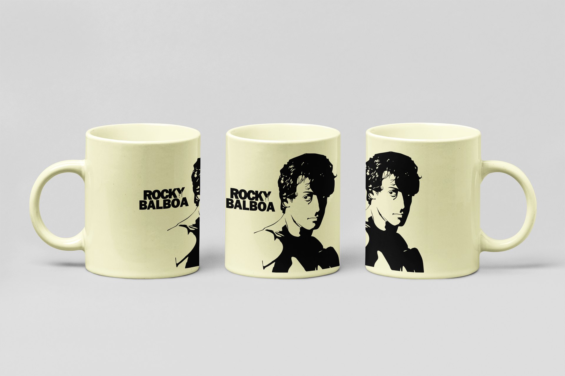 Rocky Balboa Head Portrait Text boxing mug in cream
