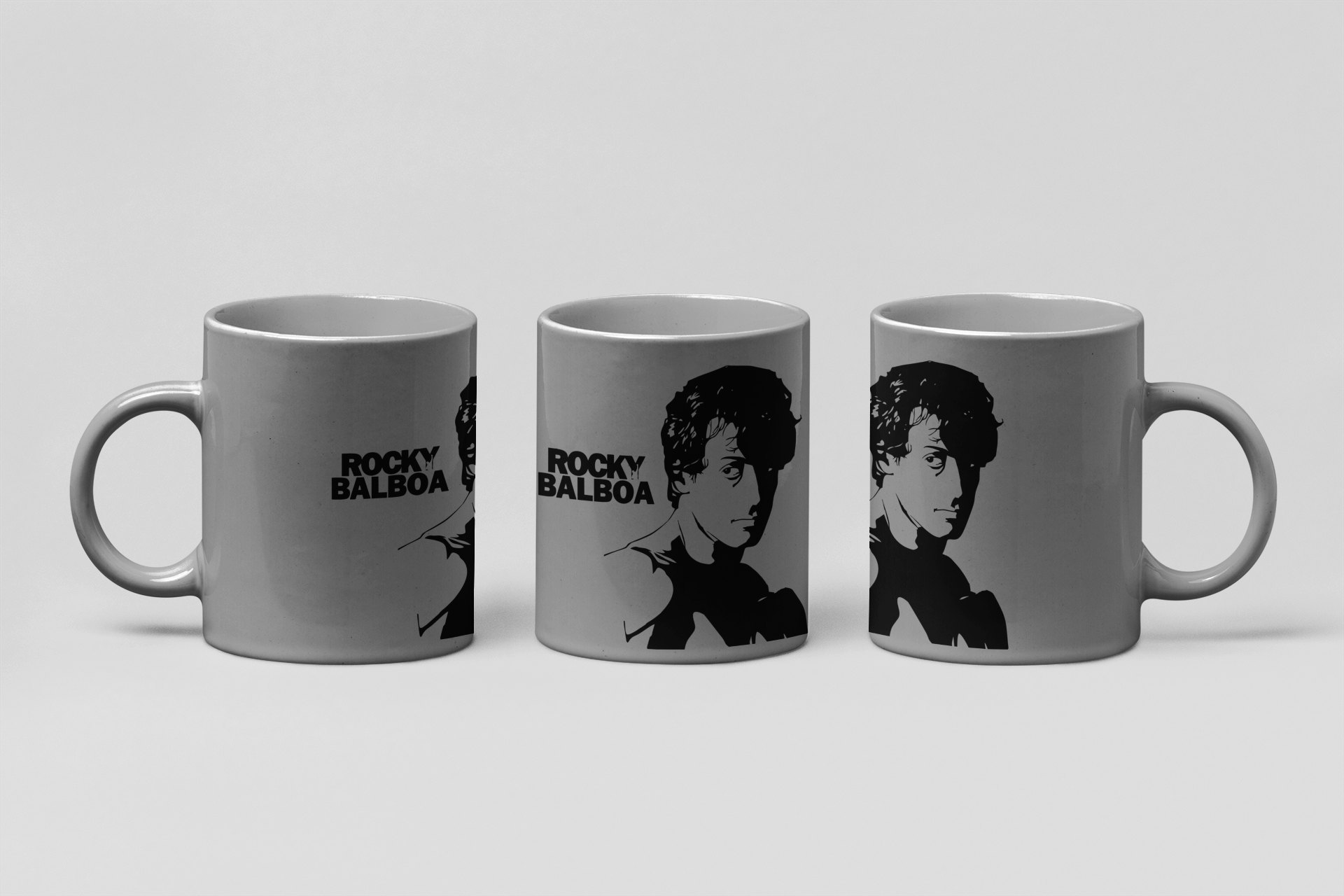 Rocky Balboa Head Portrait Text boxing mug in grey