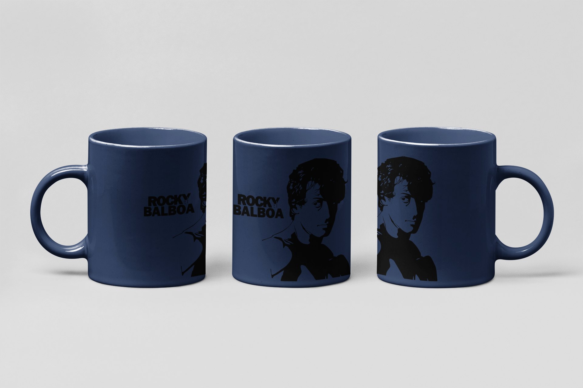 Rocky Balboa Head Portrait Text boxing mug in navy
