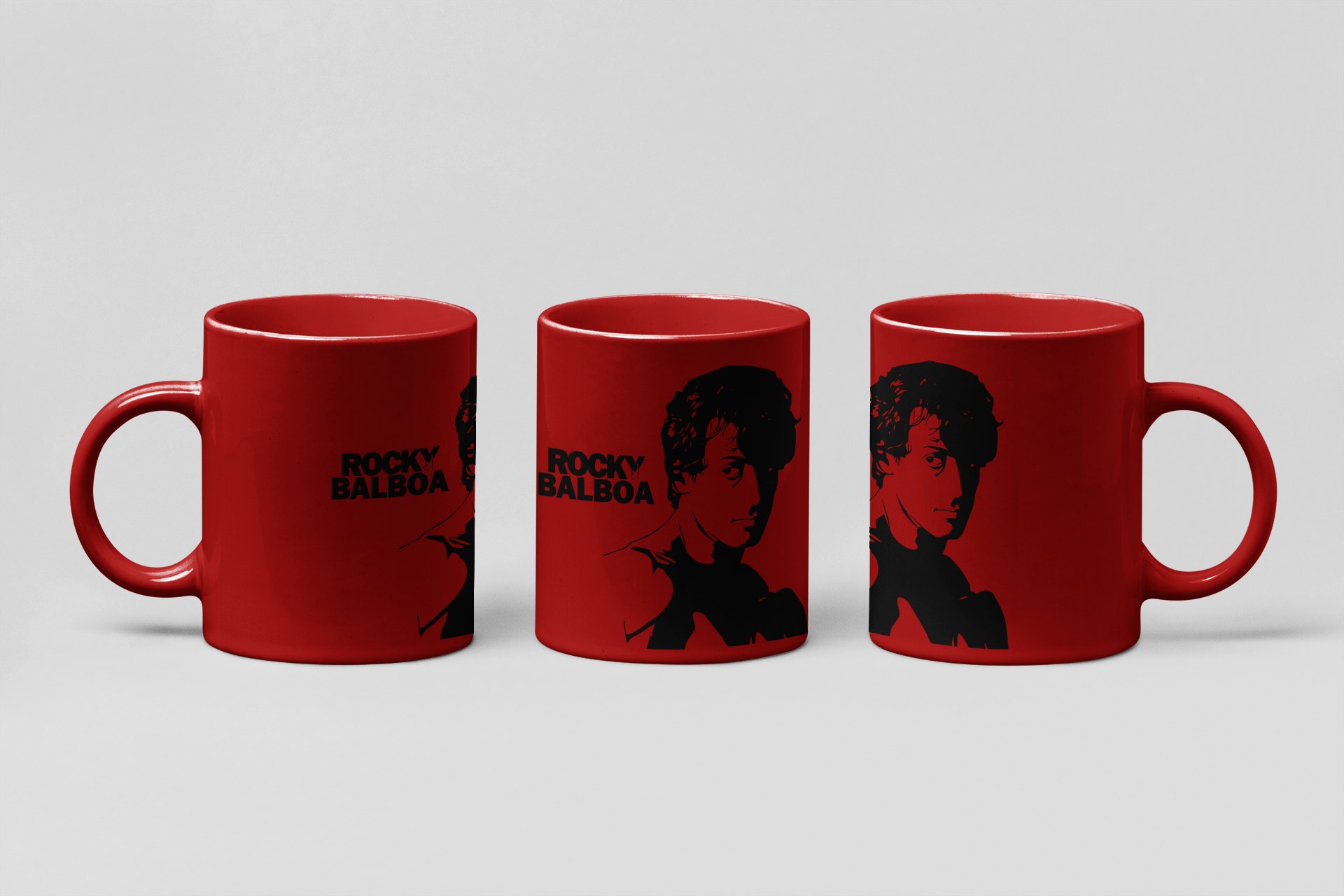 Rocky Balboa Head Portrait Text boxing mug in red