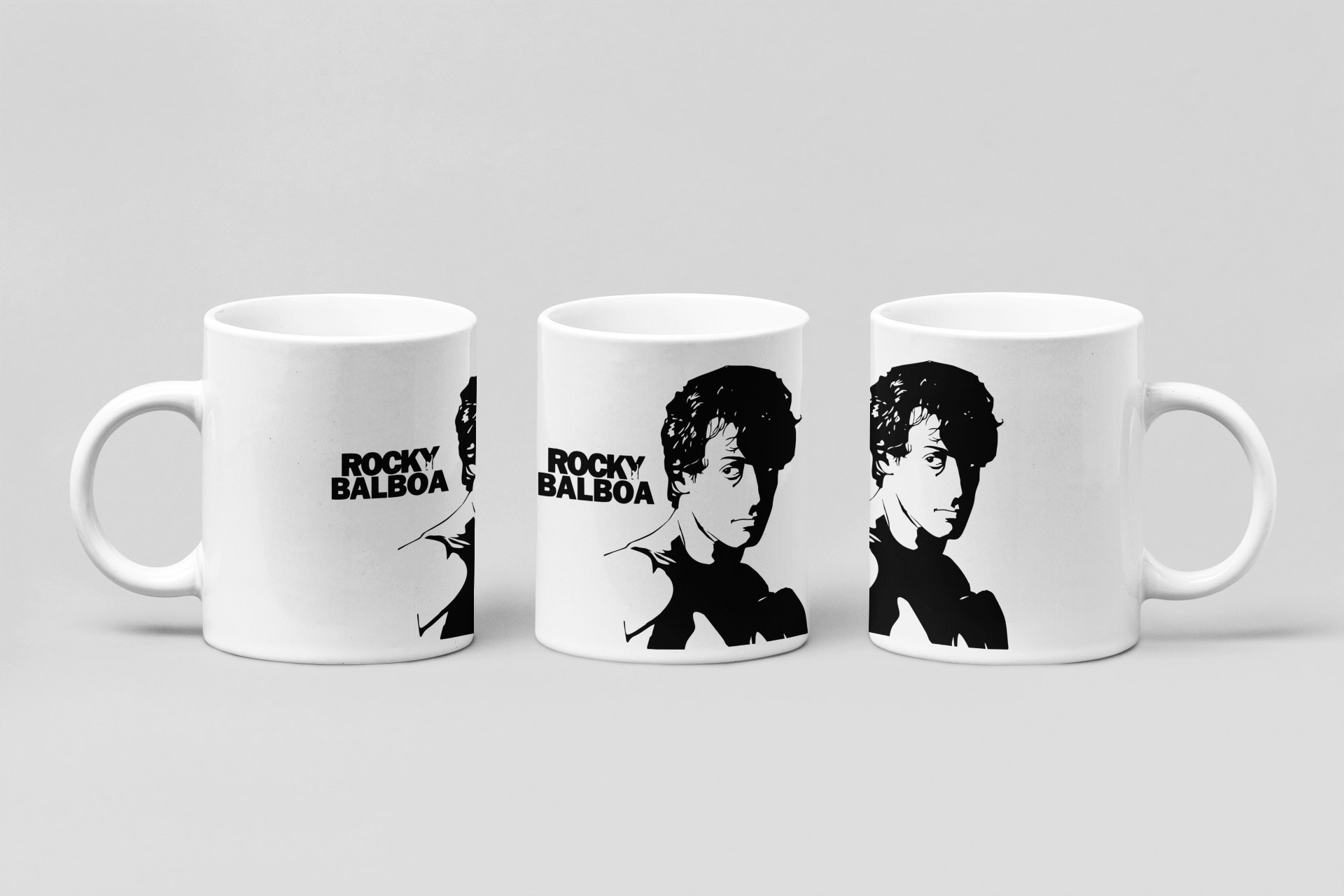 Rocky Balboa Head Portrait Text boxing mug in white