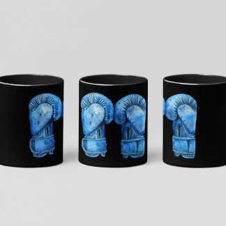 Blue Gloves Upright Pair boxing mug in black