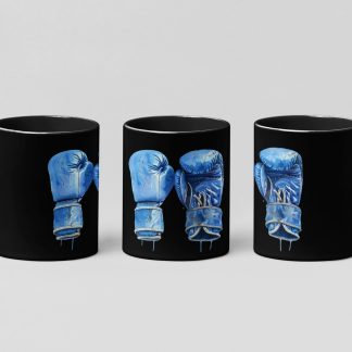 Blue Boxing Gloves Crossed X boxing mug in black