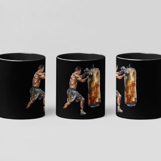 Boxer Punching Heavy Bag boxing mug in black