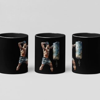 Boxer Hugging Heavy Bag Training boxing mug in black