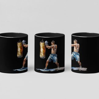 Blue Punching Bag boxing mug in black