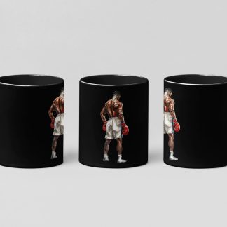 Boxer Red Gloves Defensive Stance boxing mug in black