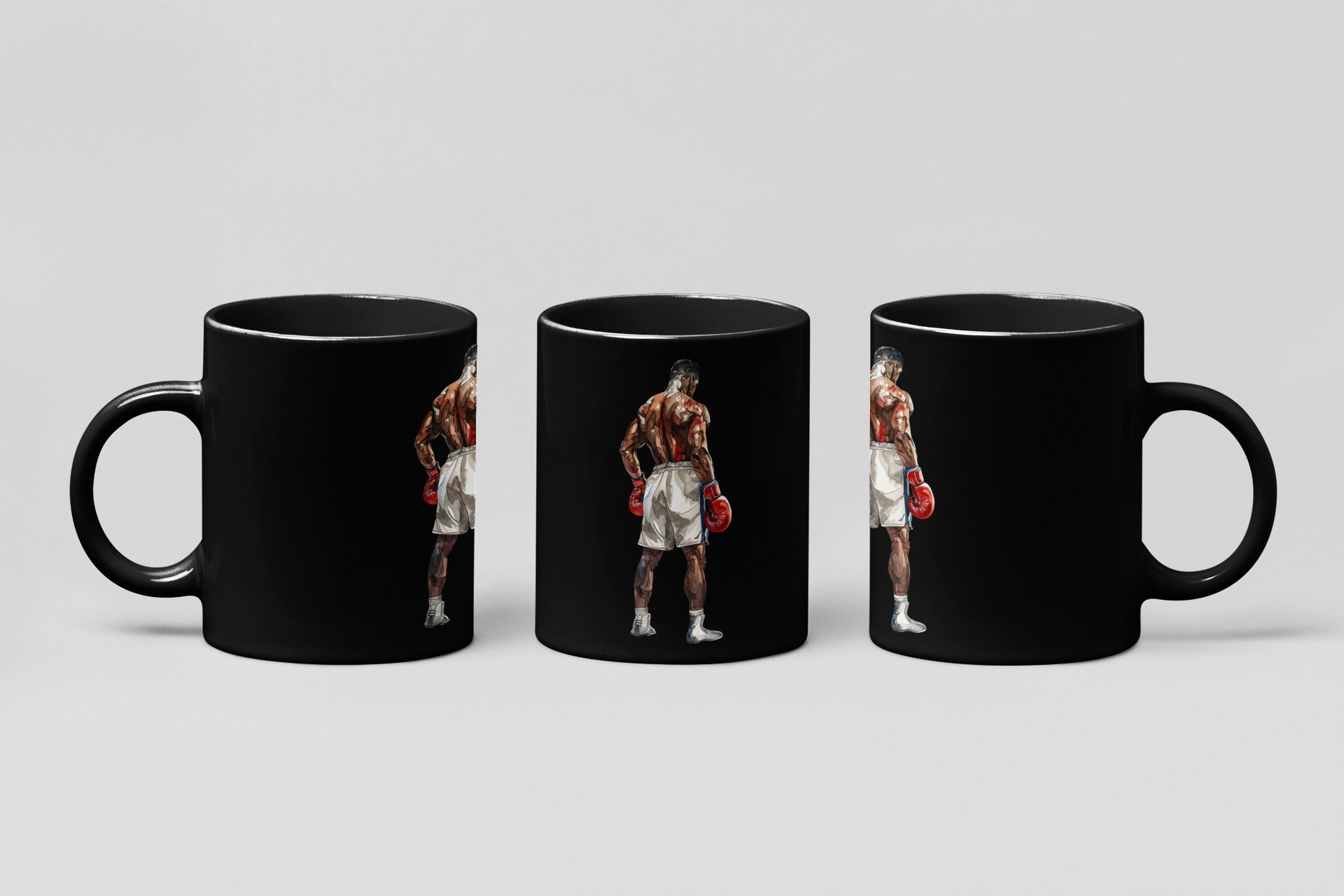 Boxer Red Gloves Defensive Stance boxing mug in black