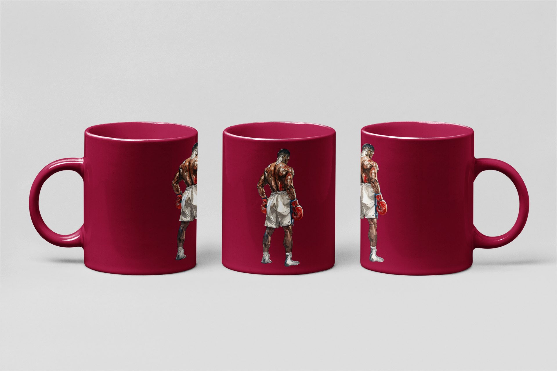 Boxer Red Gloves Defensive Stance boxing mug in burgundy