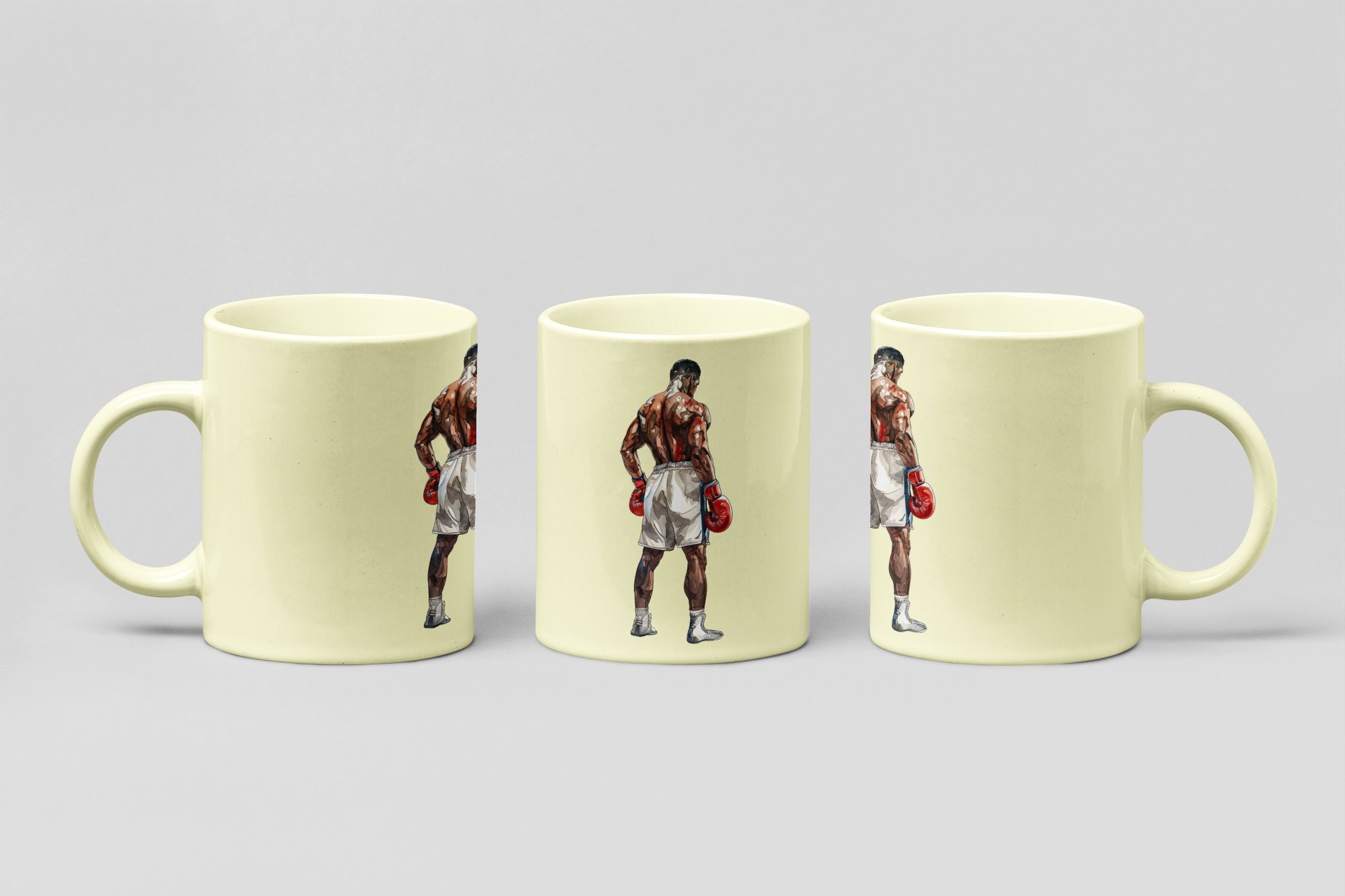 Boxer Red Gloves Defensive Stance boxing mug in cream
