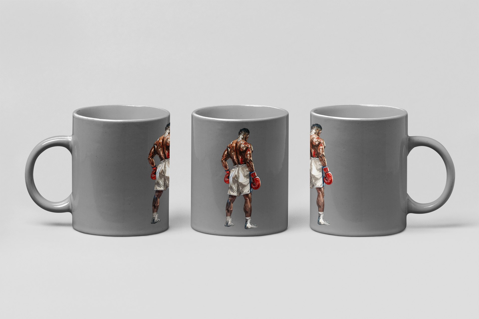 Boxer Red Gloves Defensive Stance boxing mug in grey