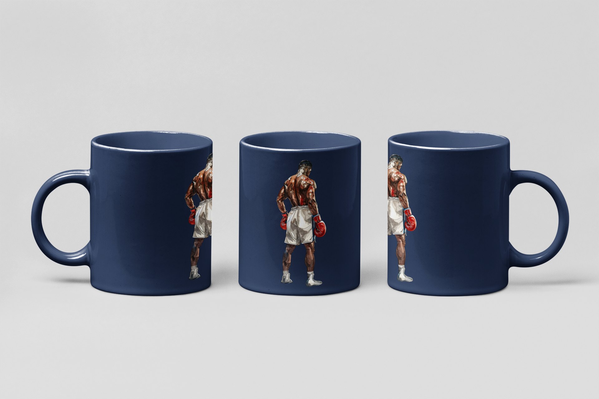 Boxer Red Gloves Defensive Stance boxing mug in navy