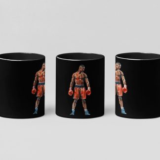Boxer Red Gloves Standing Side boxing mug in black