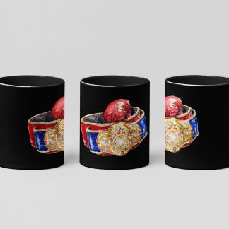 Red Blue Championship Belt Gloves boxing mug in black