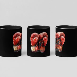 Red Gloves Crossed Pair boxing mug in black