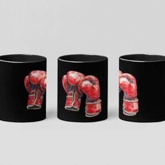 Red Gloves Laced Standing Pair boxing mug in black