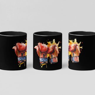 Red Gloves Yellow Splash boxing mug in black