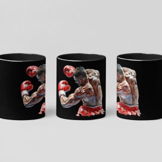 Two Boxers Sparring Red Blue boxing mug in black