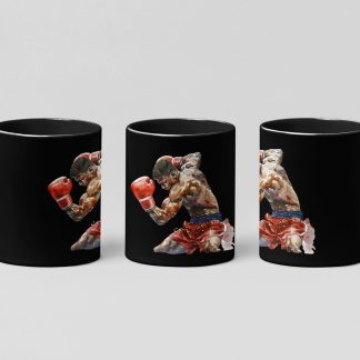 Boxers Red Blue Exchanging Punches boxing mug in black