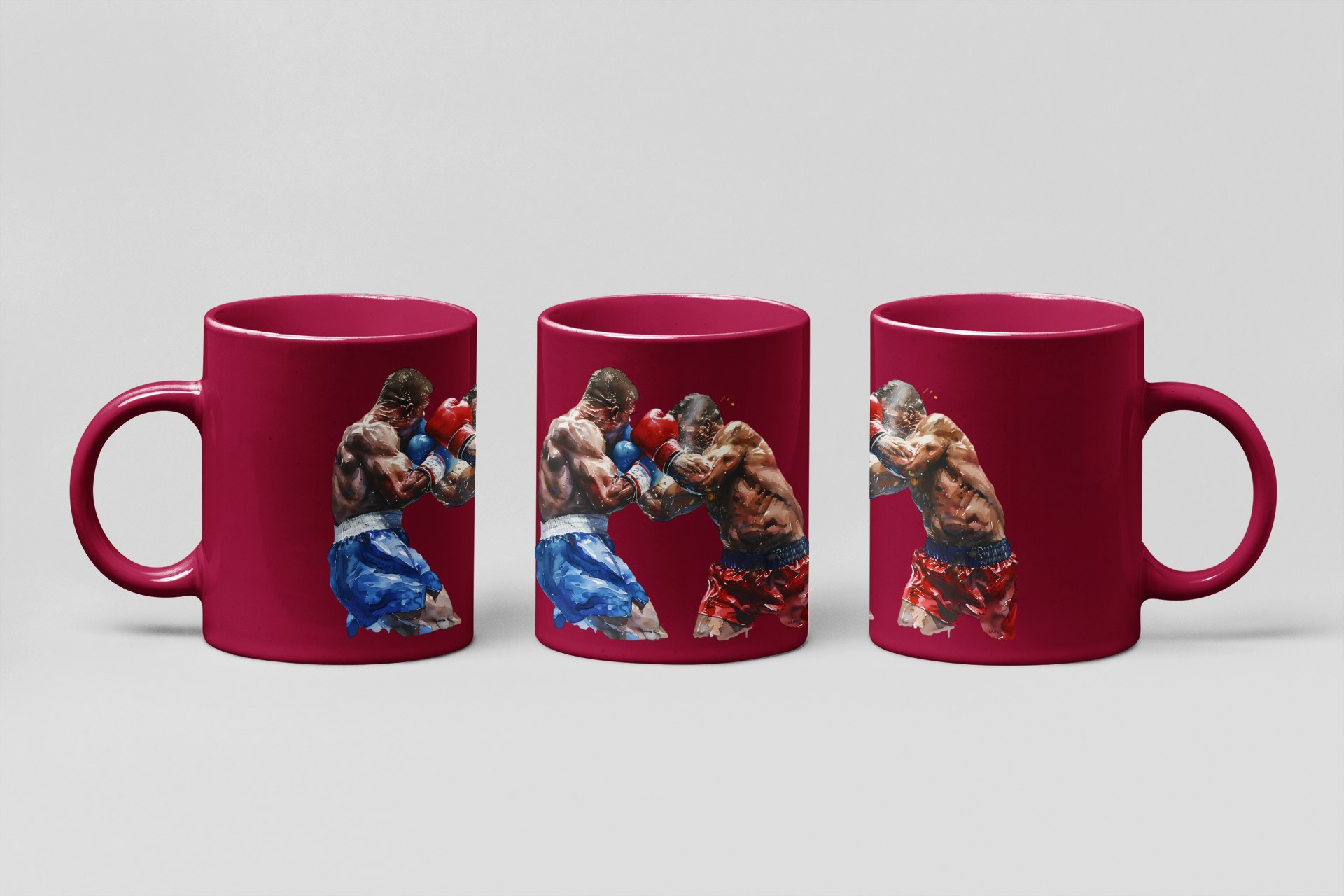 Boxers Red Blue Close Clash boxing mug in burgundy