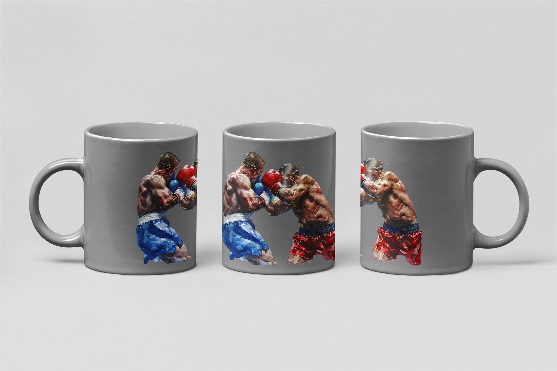 Boxers Red Blue Close Clash boxing mug in grey