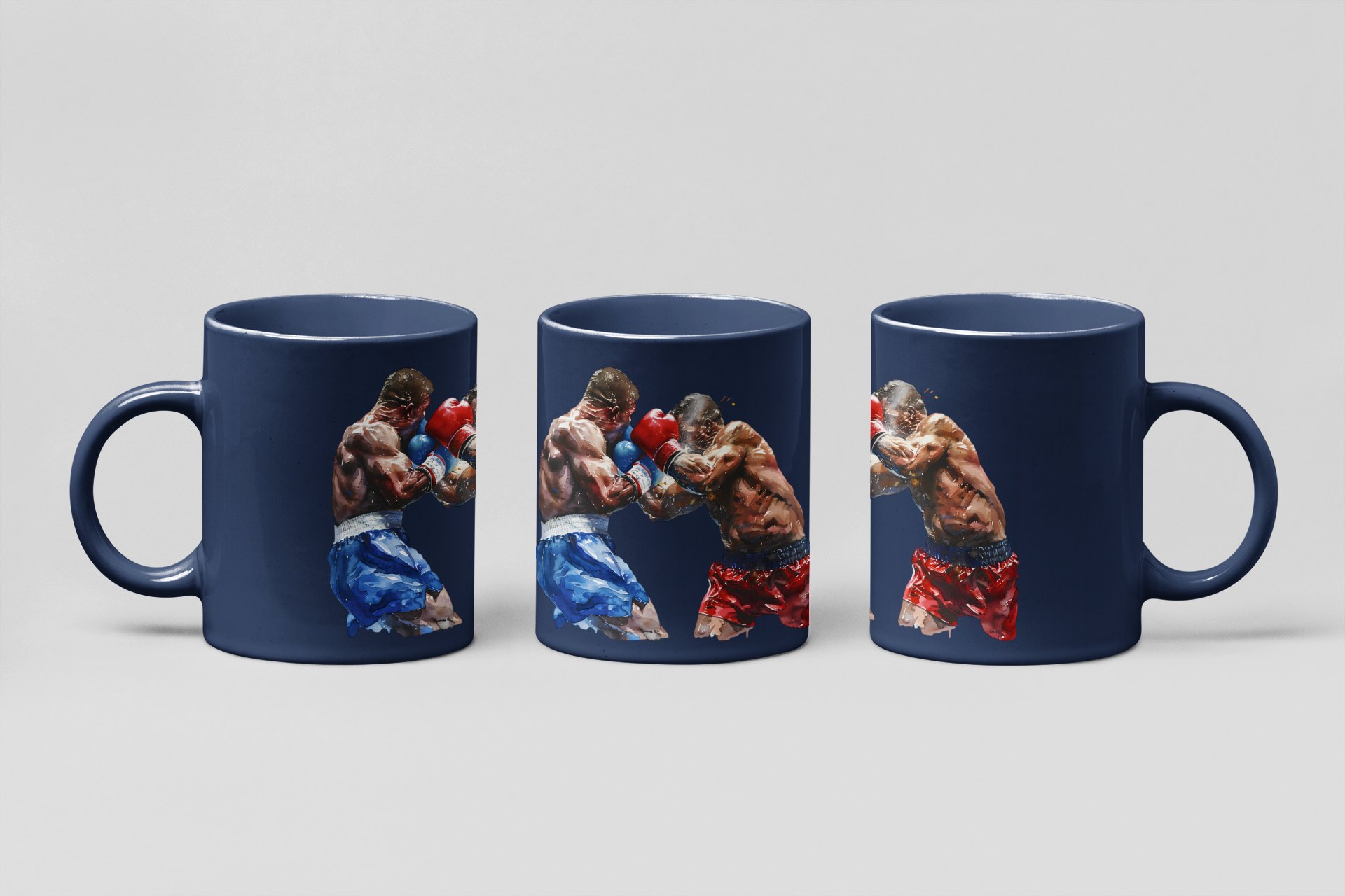 Boxers Red Blue Close Clash boxing mug in navy