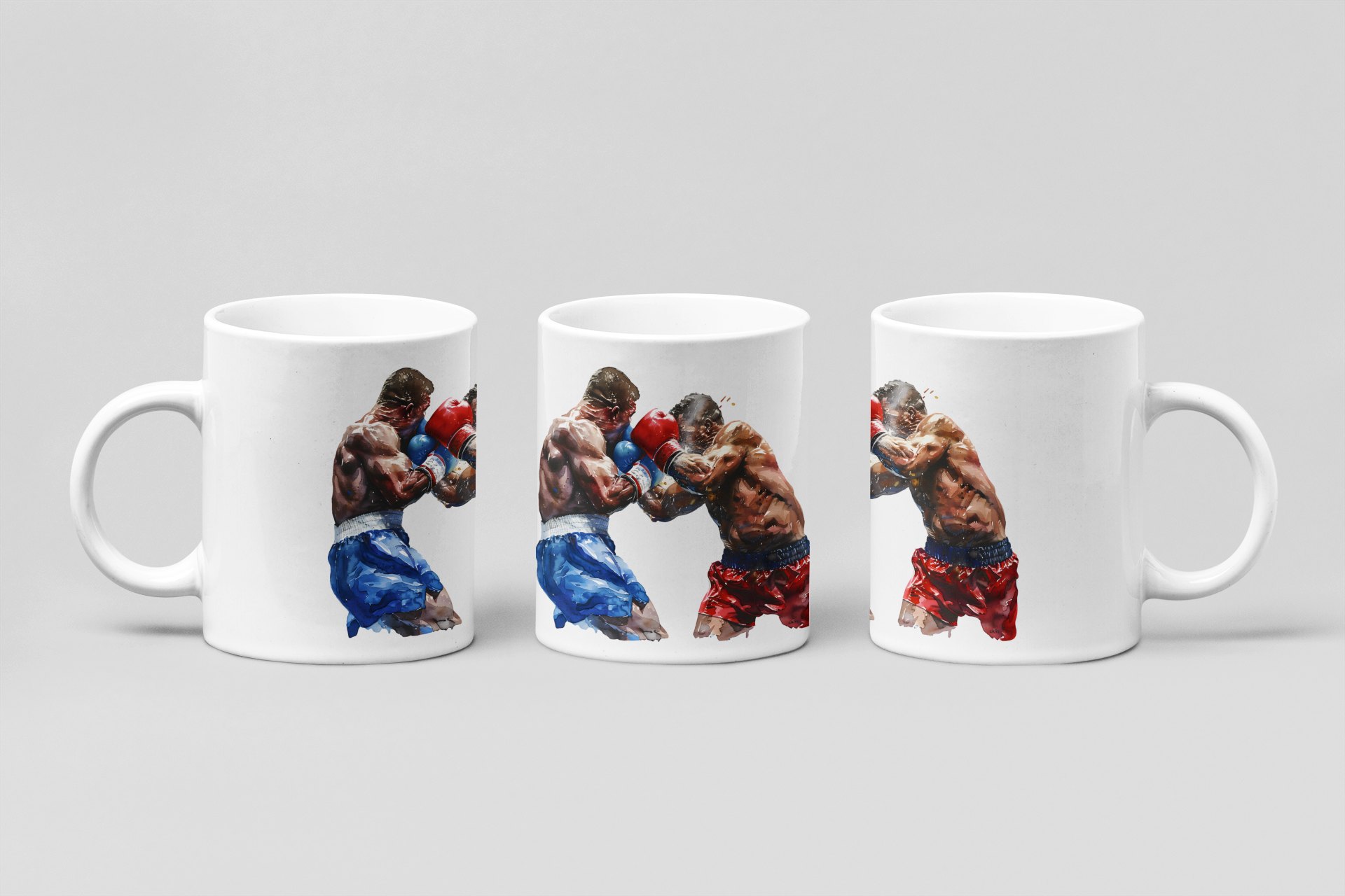 Boxers Red Blue Close Clash boxing mug in white