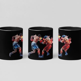 Boxers Red Blue Explosive Uppercut boxing mug in black