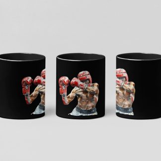 Boxer Seated Red Gloves Close Combat boxing mug in black
