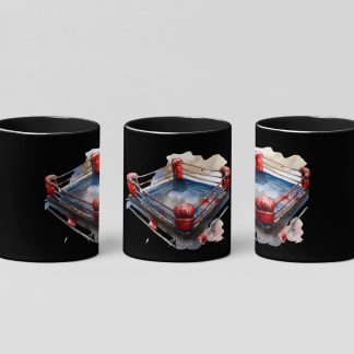 Boxing Ring Red Ropes Close boxing mug in black