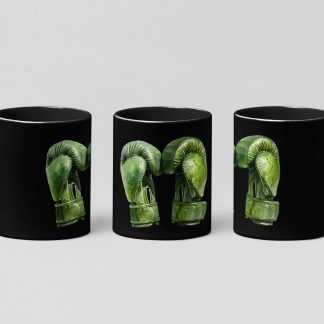 Green Boxing Gloves Standing Pair boxing mug in black