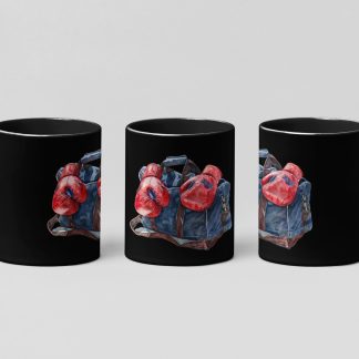Red Blue Gym Bag Gloves boxing mug in black