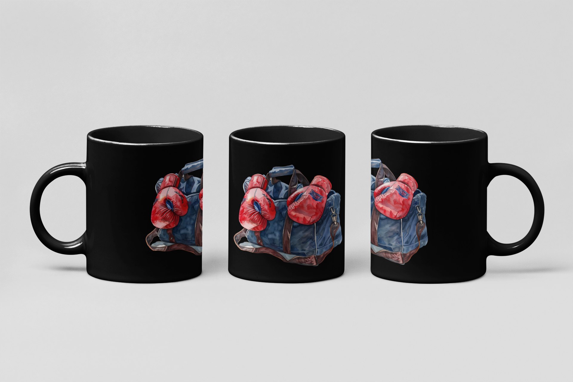 Red Blue Gym Bag Gloves boxing mug in black