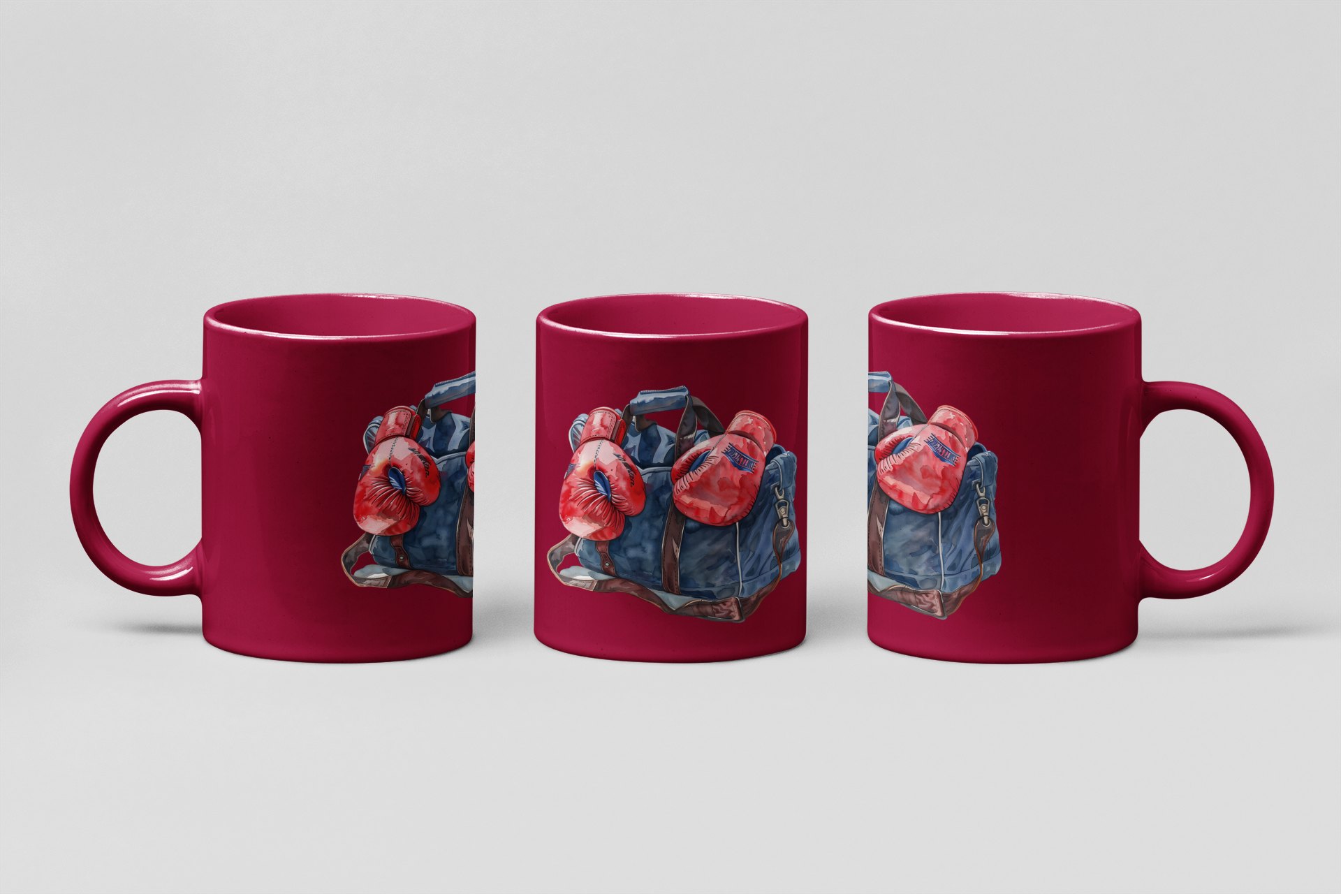 Red Blue Gym Bag Gloves boxing mug in burgundy