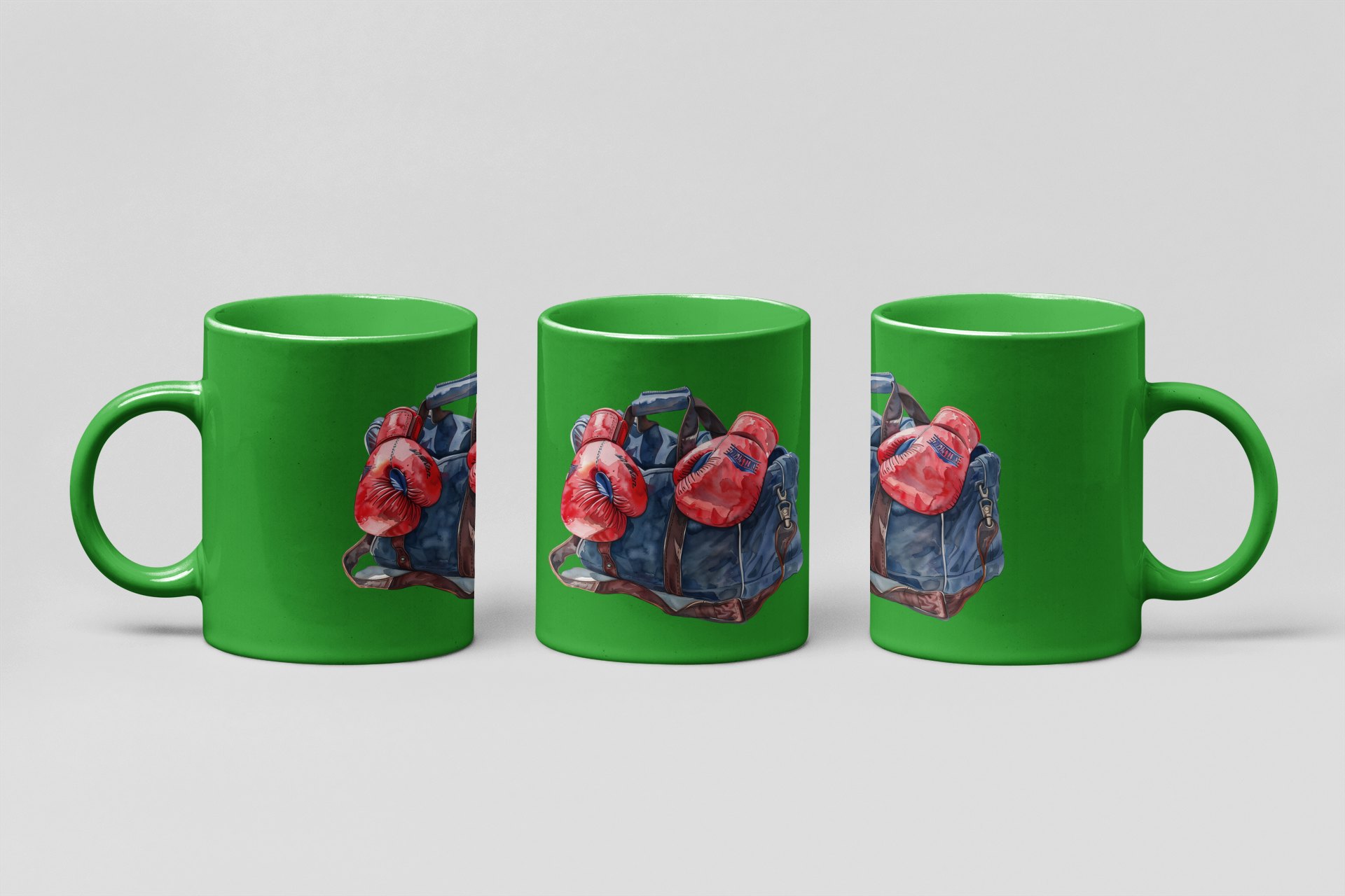 Red Blue Gym Bag Gloves boxing mug in forest green