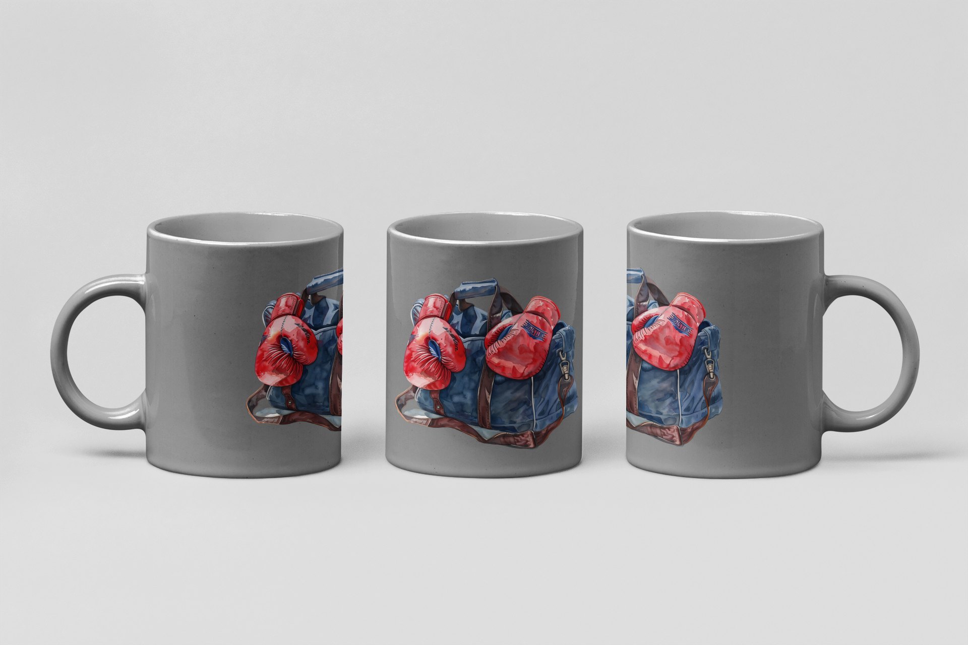 Red Blue Gym Bag Gloves boxing mug in grey
