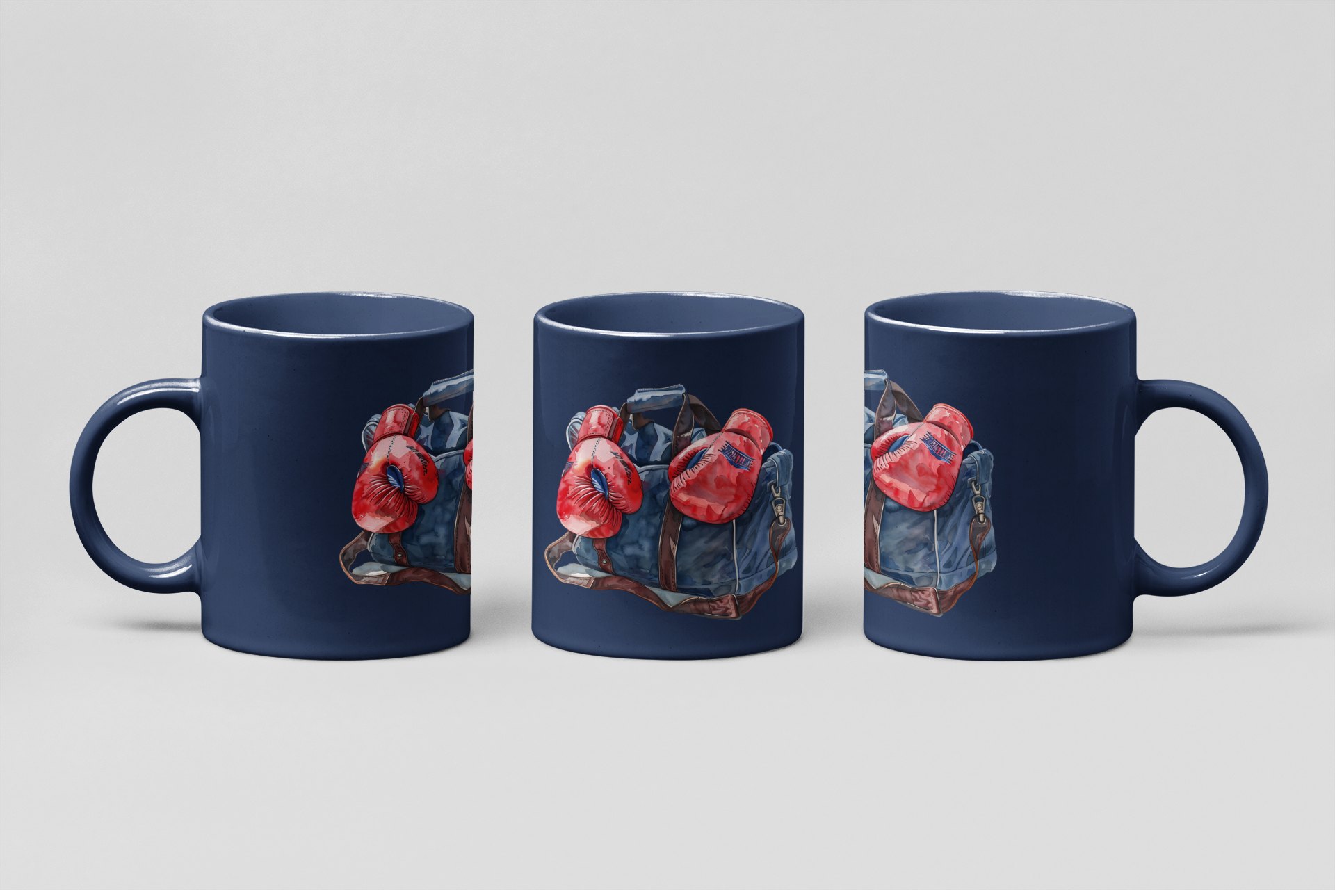 Red Blue Gym Bag Gloves boxing mug in navy