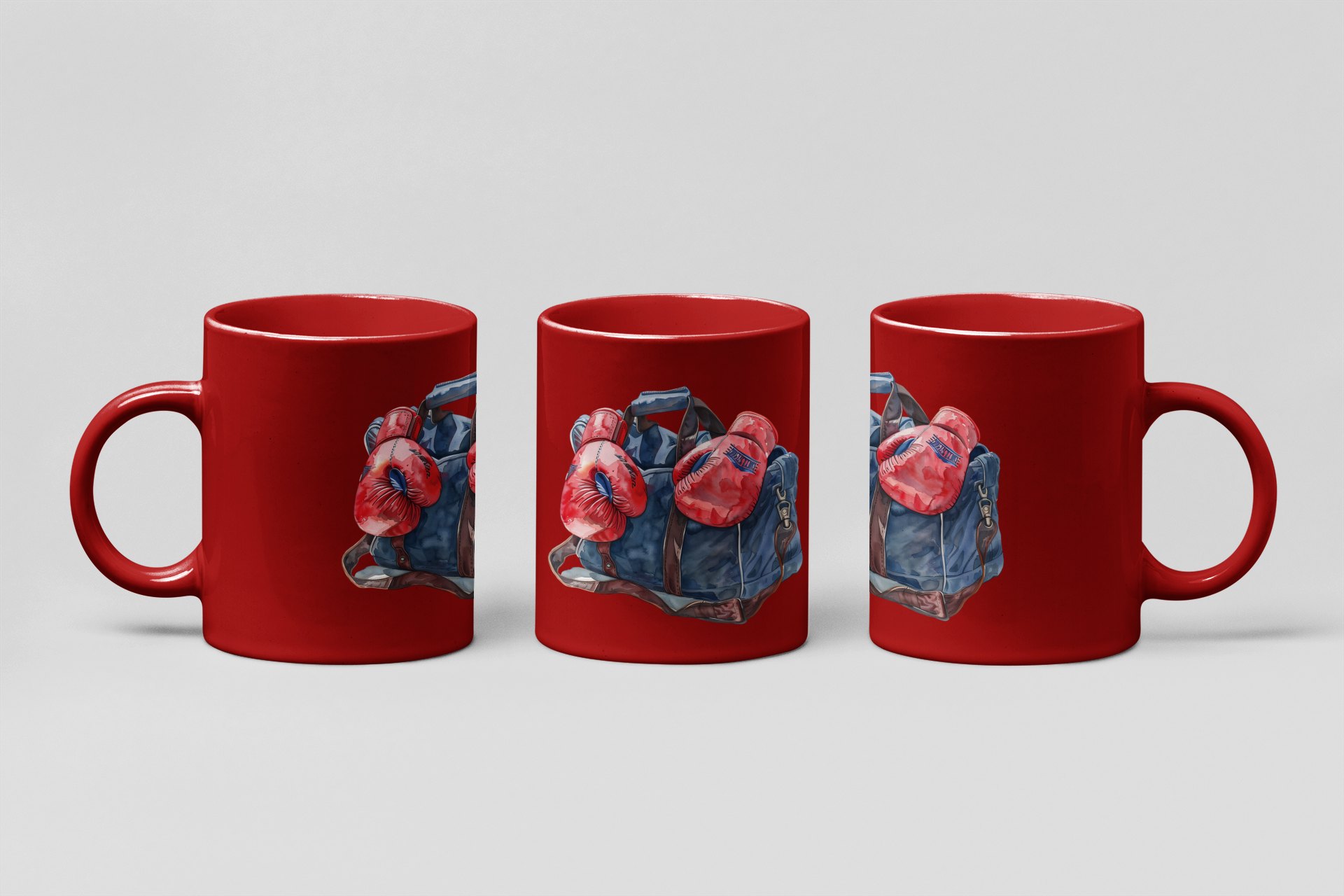 Red Blue Gym Bag Gloves boxing mug in red