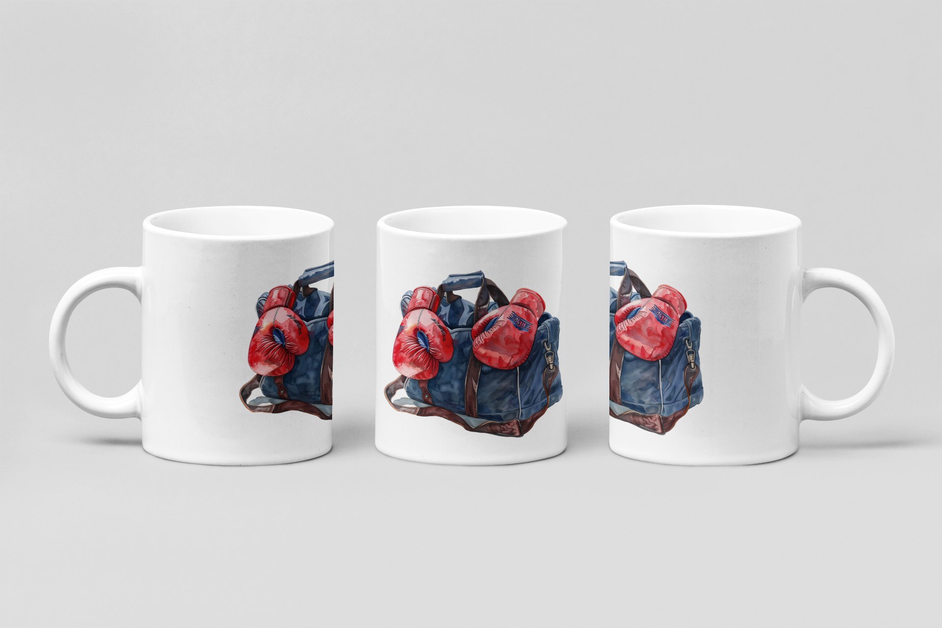 Red Blue Gym Bag Gloves boxing mug in white