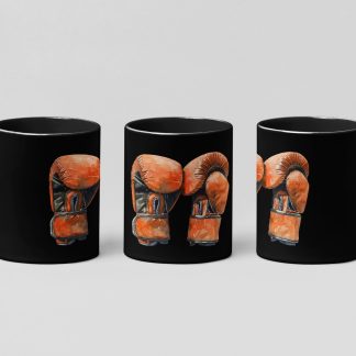 Orange Gloves Laced Tied Pair boxing mug in black