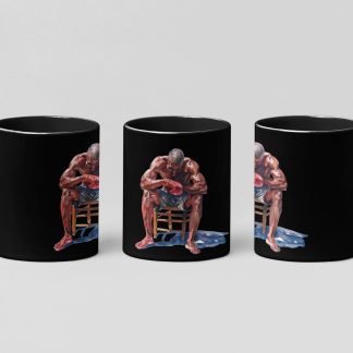 Fighter Seated Wiping Brow boxing mug in black