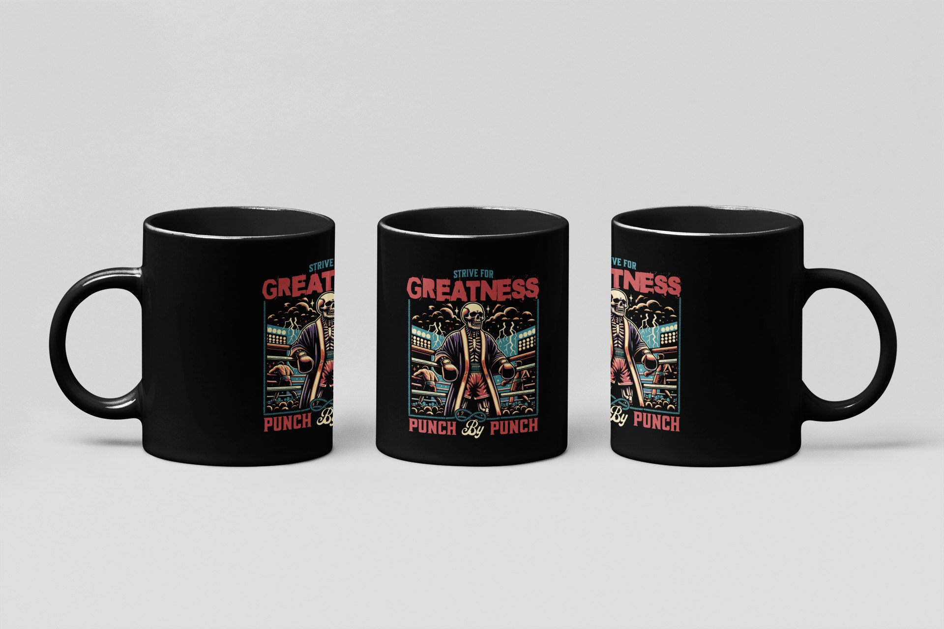 Strive For Greatness boxing mug in black