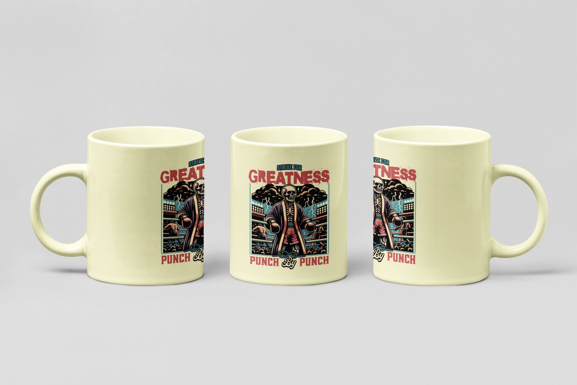 Strive For Greatness boxing mug in cream